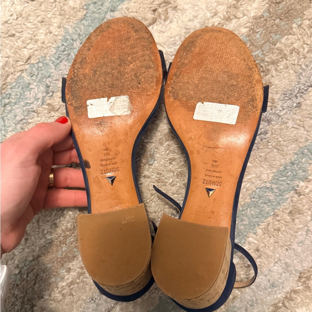 Schutz Navy Blue Suede Block Heels - Picture 4 of 4